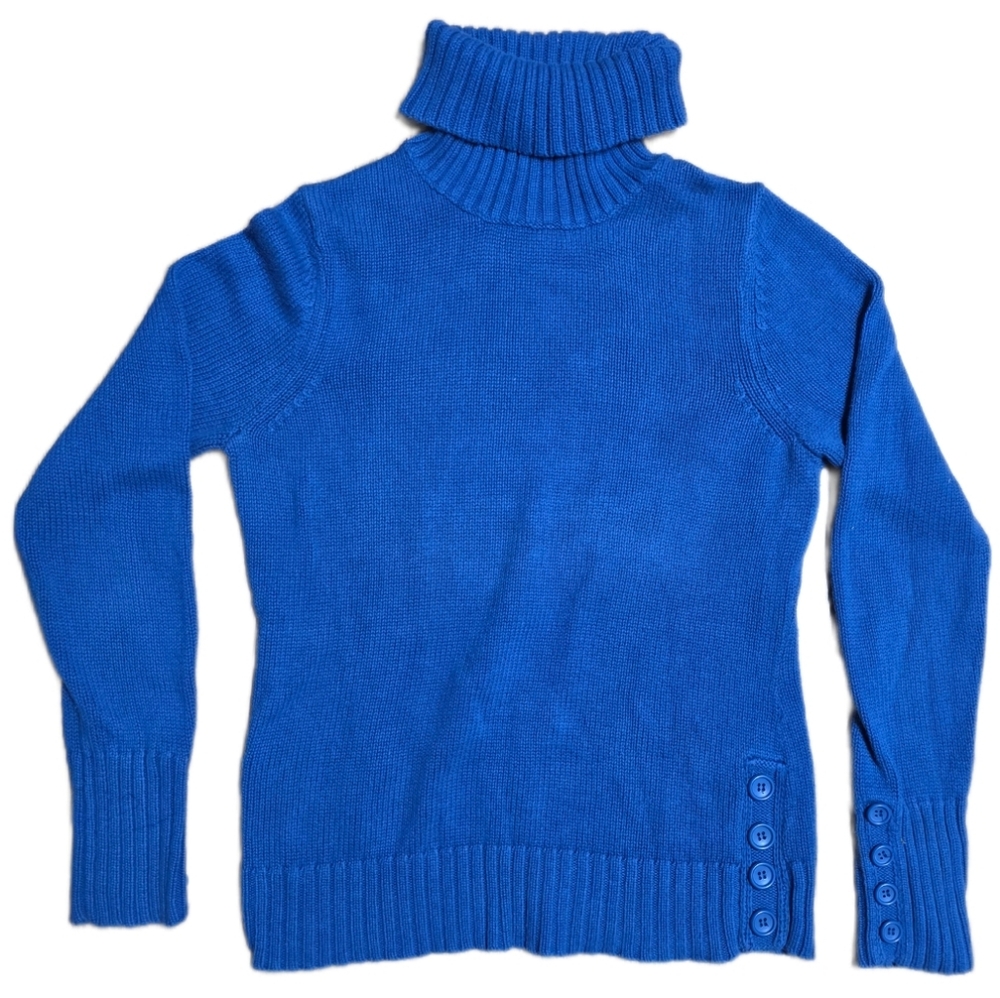 NWOT LOFT Women's Blue Turtleneck Cotton‎ Sweater Button Detail Size XS